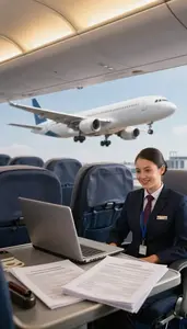 Airport Ground Crew Flying An Airplane Through In An Airplane Cabin Before