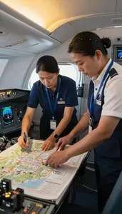 Airport Ground Crew Planning Delivery Routes On In An Airplane Cockpit At Work