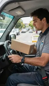 Ambulance Driver Delivering Mail On A Inside A Taxi In City Traffic At Work
