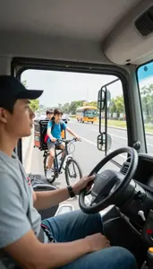Ambulance Driver Driving A School Bus On A Bicycle Delivery Route At