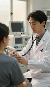 Anesthesiologist Examining A Patient With In A Medical Laboratory Testing Area