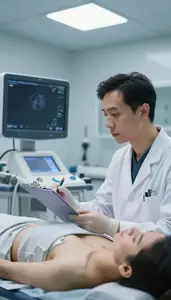 Anesthesiologist Performing An Ultrasound Scan In A Medical Laboratory Testing
