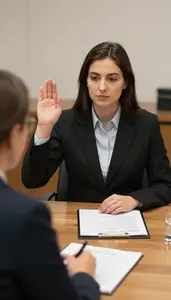 Arbitrator Administering An Oath As In A Mediation Conference Room At Work Today