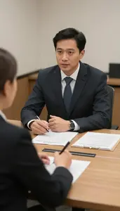Arbitrator Arbitrating A Business Conflict In A Mediation Conference Room At