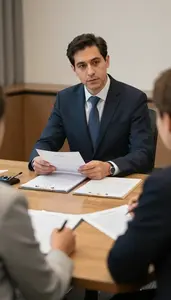 Arbitrator Mediating A Dispute Between In A Mediation Conference Room In