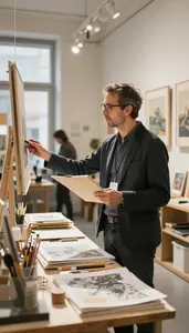 Art Critic Negotiating An Art Sale In A Museum Archive Preservation Room At