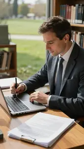 Art Critic Writing An Art Review In An Art History Research Library At