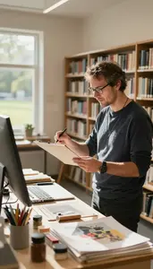 Art Historian Negotiating An Art Sale In An Art History Research Library In