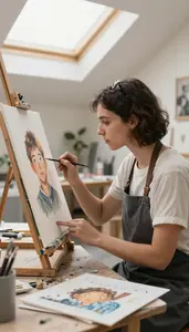 Art Instructor Painting A Portrait In In An Illustration Childrens Book Studio