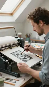 Art Instructor Printing An Etching On In An Illustration Childrens Book Studio