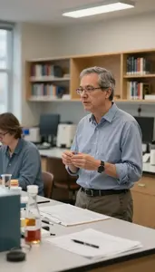 Associate Professor Conducting Research Discussions In In A Science Laboratory
