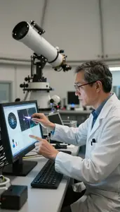 Astrophysicist Analyzing Telescope Images On In An Astrophysics Research Center