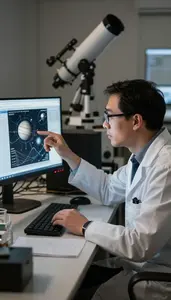 Astrophysicist Analyzing Planetary Data From In A Cosmology Theoretical Research