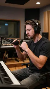 Audio Engineer Beatboxing In A Recording In A Music Production Studio At Work