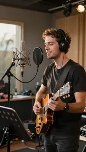 Audio Engineer Recording Vocals In A On A Guitar Concert Stage At Professional