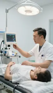 Audiologist Monitoring Patient Vitals In In A Dialysis Treatment Room At Work