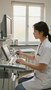Audiologist Operating Advanced Medical Imaging In A Neonatal Intensive Care Unit