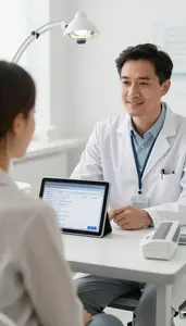 Audiologist Preparing A Patient For In A Telemedicine Consultation Room At