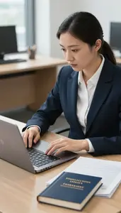 Auditor Analyzing Foreign Policy Developments In A Corporate Compliance Office