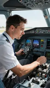 Aviation Dispatcher Conducting A Pre Flight In An Airplane Cockpit At