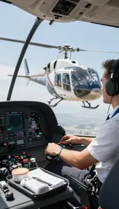 Aviation Dispatcher Piloting A Helicopter In In A Route Planning Office In Daily