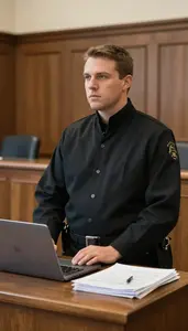 Bailiff Maintaining Order In A In A Bailiff Station In A Courtroom At