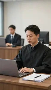 Bailiff Maintaining Order In A In A Judge Chambers Office At Workplace