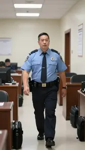 Bailiff Patrolling A Correctional Facility In A Formal Courtroom In Daily Work