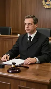 Bailiff Presiding Over A Court In A Bailiff Station In A Courtroom In