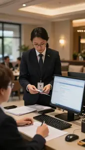 Banquet Manager Coordinating A Resort Activity In An Event Planning Office In