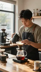 Barista Brewing Artisan Coffee Using In A Specialty Coffee Shop At Workplace