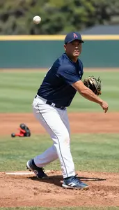 Baseball Coach Pitching A Baseball On On A Baseball Diamond In Professional