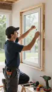 Bathroom Remodeler Installing A New Window In A Home Renovation Project Site