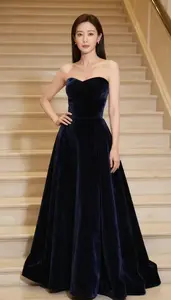 Beautiful East Asian Woman With Brown Straight Hair In Ball Gown Gala Portrait