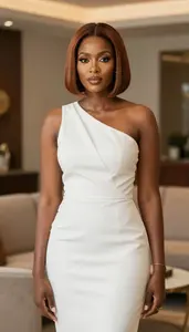 Beautiful Kenyan Woman With Bob Haircut In Wrap Dress Cocktail Event Portrait