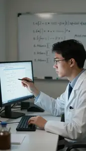 Biostatistician Analyzing Data On A In A Mathematics Research Office At Work
