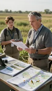 Bird Watching Guide Guiding A Bird Watching In A Tour Operator Office At