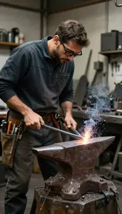Blacksmith Forging Metal On An In A Cnc Machining Workshop In Daily Work