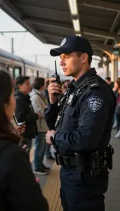 Bodyguard Managing Crowd Control At At A Transit Rail Station Platform In