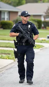 Bodyguard Patrolling A Neighborhood On On A Residential Neighborhood Patrol