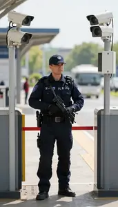 Bodyguard Patrolling A Transit Station At A Border Crossing Checkpoint At