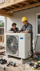 Boilermaker Installing A New Hvac Inside A Building Mechanical Room In