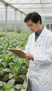 Botanist Studying Crop Growth In In A Plant Nursery Growing Area In Professional