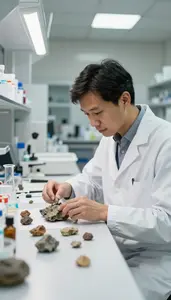 Botanist Studying Rock Samples At In An Entomology Research Collection Room