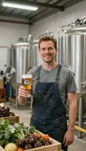 Brewer Brewing Beer In A In A Craft Brewery Production Room At Professional