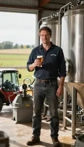 Brewer Brewing Beer In A In A Craft Brewery Production Room In Daily Work