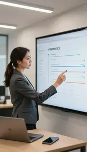 Businesswoman Managing A Project Timeline In A Real Estate Office Showroom In