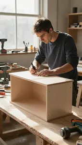 Cabinet Maker Crafting A Custom Cabinet In A Cabinet Making Workshop At Work