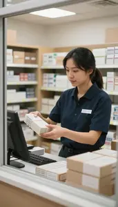 Cashier Receiving And Organizing Inventory In A Store Window Display Area At