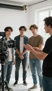Casting Director Directing Actors On A In A Photography Studio In Professional